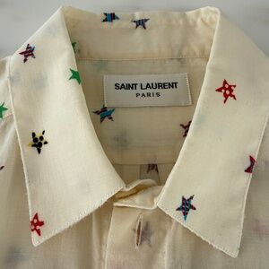 Saint Laurent Paris Star Print Sheer Button-Up Blouse (Made in Italy) Size US 36